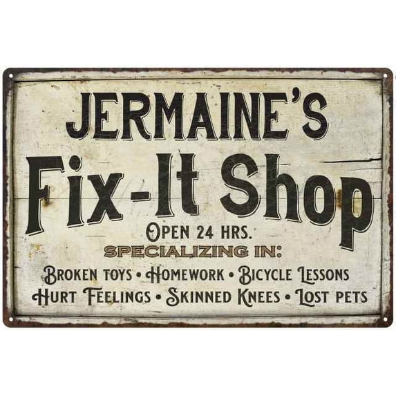 JERMAINE'S Fix-It Shop Sign Grandpa Dad Wall Decor Gift 8x12 Metal 208120006403