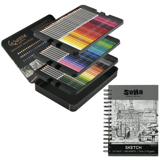 JERRY'S ARTARAMA 72 Watercolor Pencils Set with 5.5" x 8.5" 100 Sheet Ring Sketchpad - Soft Lead Colored Pencils for Adults, Professional Coloring Pencils for Adult Coloring Books and School Supplies