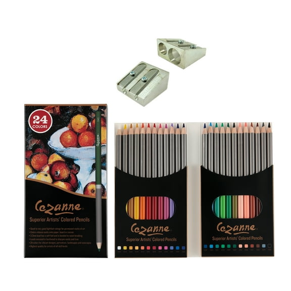 Cezanne Superior Artists’ Colored Pencils - Set of 24 artist-quality Color Pencil, Perfect for Coloring, Easy to Sharpen Hardwood Pencils with Included Sharpener, Ideal for Drawing