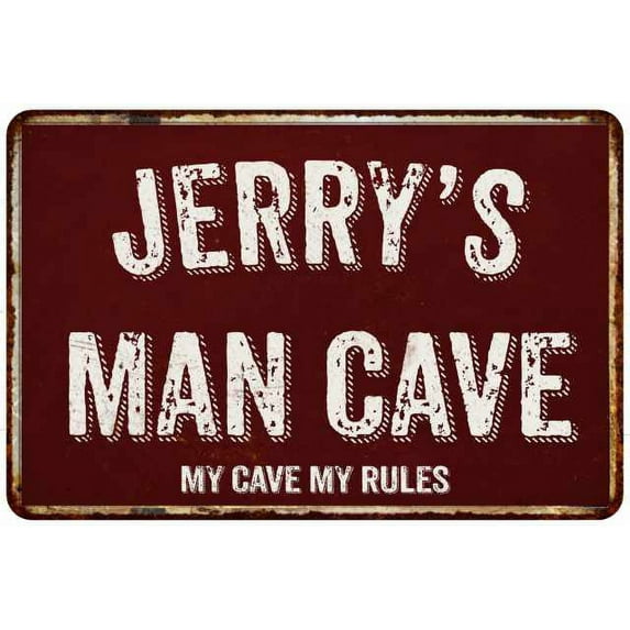 JERRY'S Man Cave Red Grunge Sign 16 x 24 Matte Finish Metal Sign 116240003183