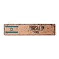 thumbnail image 1 of JERUSALEM ISRAEL Vintage Aluminum Street Sign Israeli flag city country road rustic metal tin wall gift | Indoor/Outdoor | 30" Wide, 1 of 4