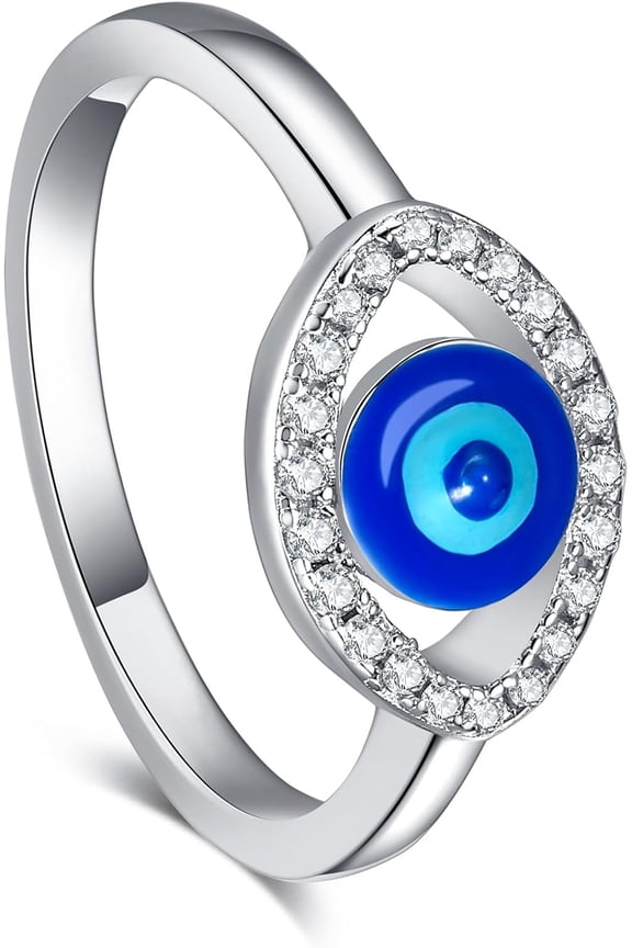 JERWLI Evil Eye Ring for Women 925 Sterling Silver Turkish Blue Evil Eye Rings Evil Eye Lucky Jewelry for Women Lover