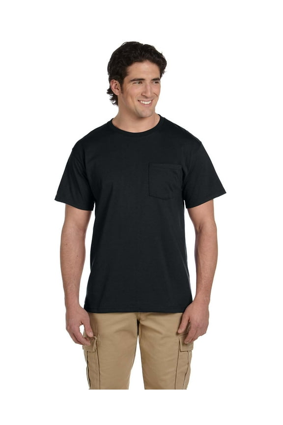 29P ADULT 5.6 OZ. DRI-POWER ACTIVE POCKET T-SHIRT, Black, XL, Pack Of 6, Big and Tall Graphic Tees