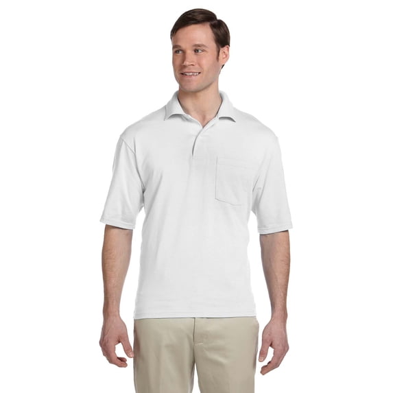 JERZEES 436P ADULT 5.6 OZ. SPOTSHIELD POCKET JERSEY POLO, White, 2X, Pack 12, Mens Polo Shirts