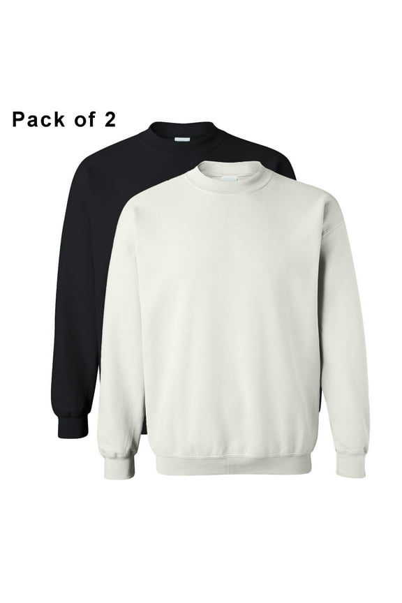 Crewneck Sweatshirt Pre Shrunk for Men Pullover Fleece in Black White 8oz 50/50 Cotton/Polyester Pack 2 Size XL