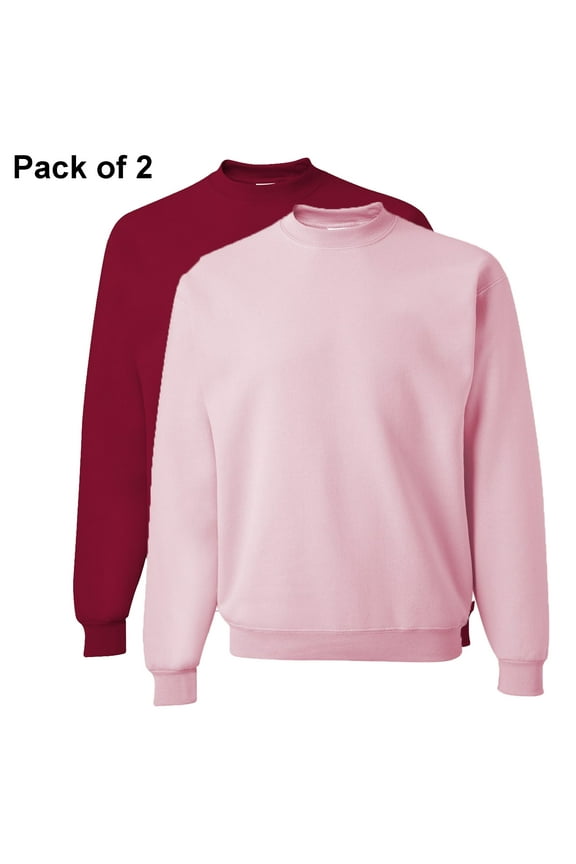 Crewneck Sweatshirt Pullover Fleece Long Sleeve Durable Warmth Jumper for Unisex 8oz 50/50 Cotton/Polyester Cardinal and Classic Pink Pack 2 Size L