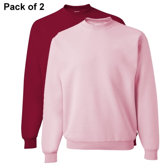 JERZEES Crewneck Sweatshirt Pullover Fleece Long Sleeve Durable Warmth Jumper for Unisex 8oz 50/50 Cotton/Polyester Cardinal and Classic Pink Pack 2 Size S