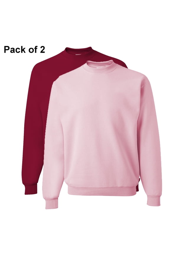 Crewneck Sweatshirt Pullover Fleece Long Sleeve Durable Warmth Jumper for Unisex 8oz 50/50 Cotton/Polyester Cardinal and Classic Pink Pack 2 Size XL