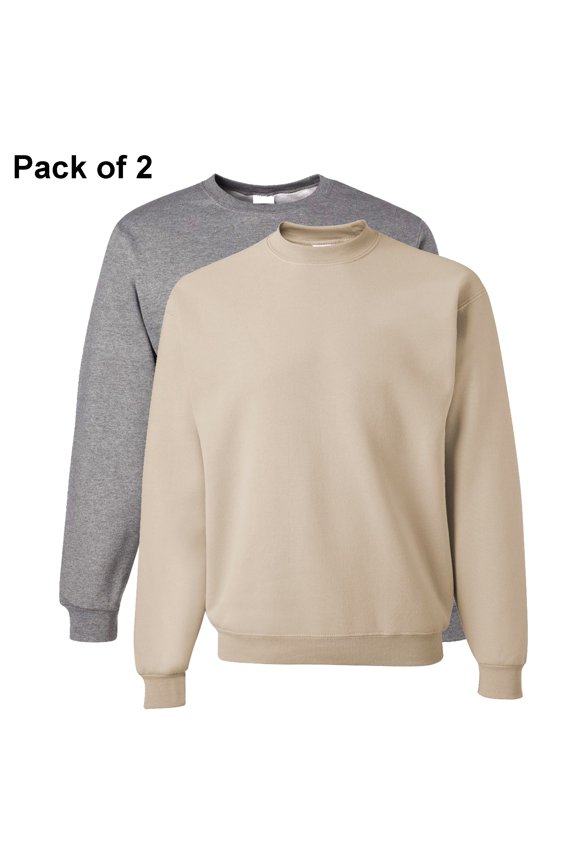 Crewneck Sweatshirt Pullover Fleece Sweater for Men in Oxford Sandstone 8oz 50/50 Cotton/Polyester Pack 2 Size L