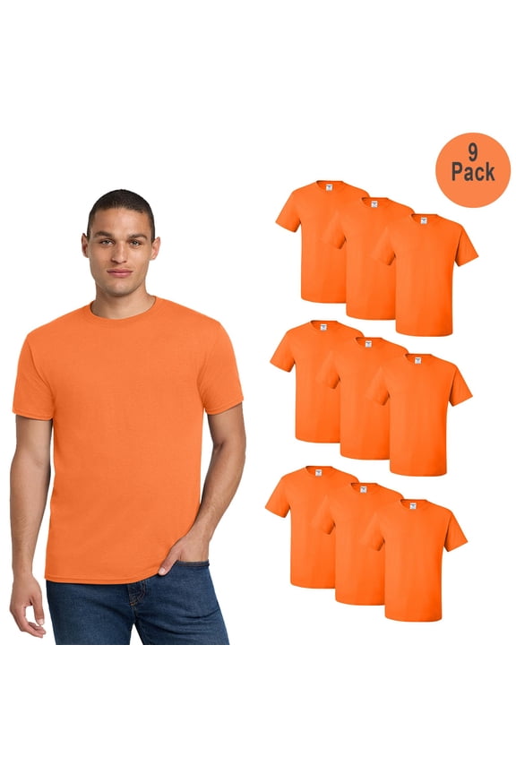 Dri-Power 50/50 Hi Vis T-Shirt, Men's Crew Neck Cotton Blend Tee, Safety Orange, S, 9 Pack
