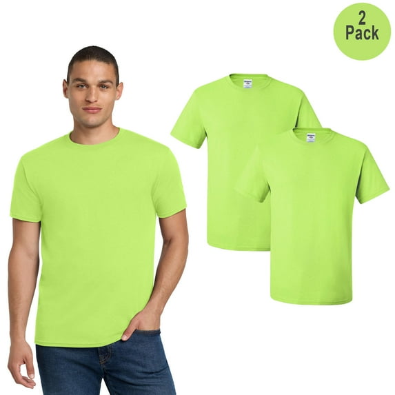 JERZEES Dri-Power Men's Safety T-Shirt, 50/50 Cotton/Poly, Hi-Vis Safety Green Tee, 2-Pack, M