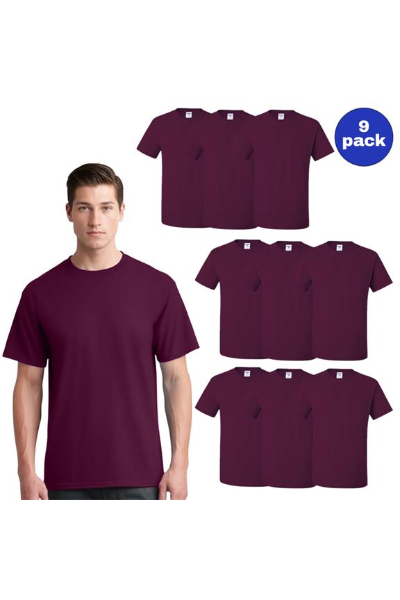 Dri-Power Men's T-Shirt, Bulk Maroon Shirts, Crewneck Tee, Size S, Pack of 9