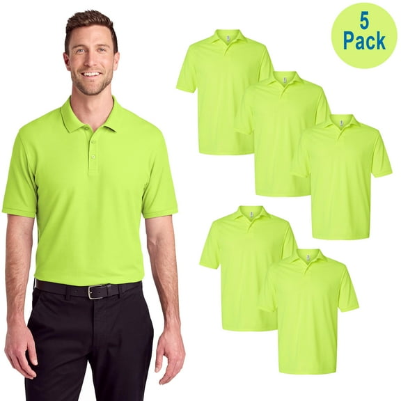JERZEES Dri-Power Polo Shirt, Men’s High Visibility, Short Sleeve, Safety Green, 5 Pack, Size S