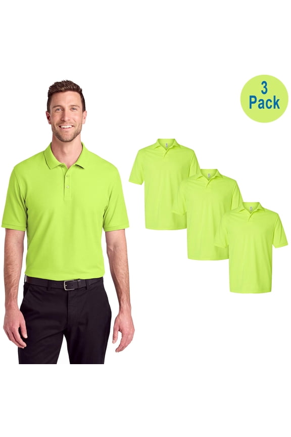 Dri-Power Polo Shirt for Men, Hi Vis Short Sleeve Safety Green, Cotton/Poly, 3 Pack, S