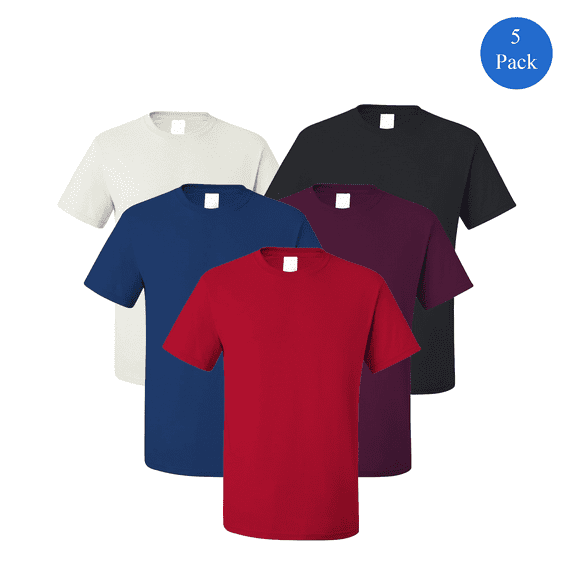 JERZEES Dri-Power Short Sleeve T-Shirt for Men, Rib Collar Casual Multicolor Tee, 5 Pack, 3XL
