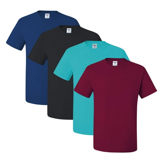 JERZEES Dri-Power T-Shirt For Men, 50/50 Cotton/Polyester Bulk Tee, Assorted Short Sleeve Crewneck Plain Tees, Multi Pack Solid T-shirts (Dark Color 4 Pack, S)