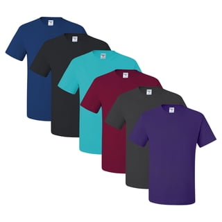 JERZEES Dri-Power T-Shirt For Men, 50/50 Cotton/Polyester Bulk Tee, Assorted Short Sleeve Crewneck Plain Tees, Multi Pack Solid T-shirts (Dark Color 6 Pack, M)