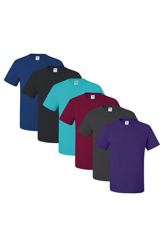 Dri-Power T-Shirt For Men, 50/50 Cotton/Polyester Bulk Tee, Assorted Short Sleeve Crewneck Plain Tees, Multi Pack Solid T-shirts (Dark Color 6 Pack, XL)