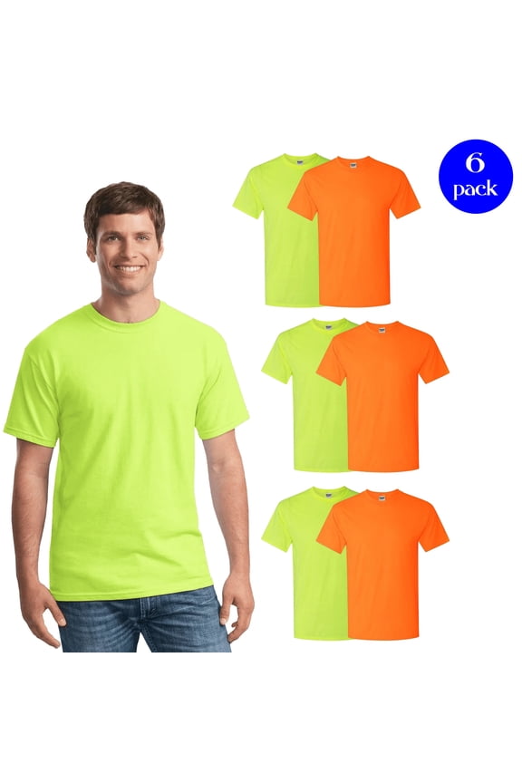 Hi- Vis Safety Unisex Dri-Power Performance Work T-Shirt, Workwear Poly Multicolor Tee, 6 Pack, S