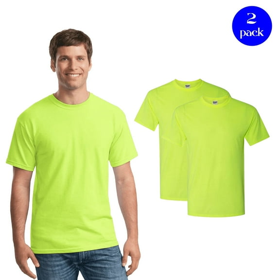 JERZEES Hi- Vis Unisex Dri-Power Performance Work T-Shirt, Workwear Poly Safety Green Tee, 2 Pack, S