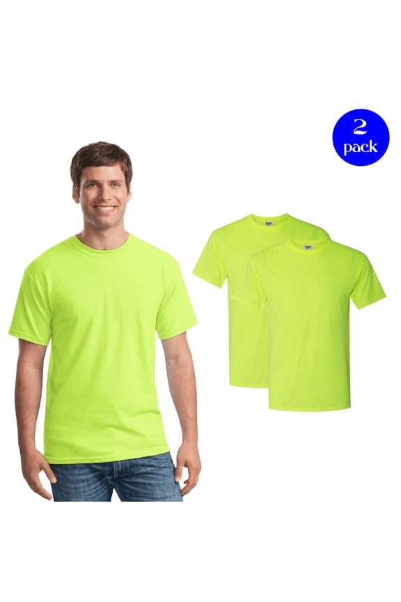 Hi- Vis Unisex Dri-Power Performance Work T-Shirt, Workwear Poly Safety Green Tee, 2 Pack, S