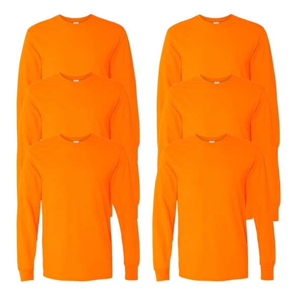 JERZEES High Visibility Long Sleeve T-Shirt for Men Dri-Power 50/50 Tee Hi Vis Reflective Work Shirts (Safety Orange Pack 6, M)