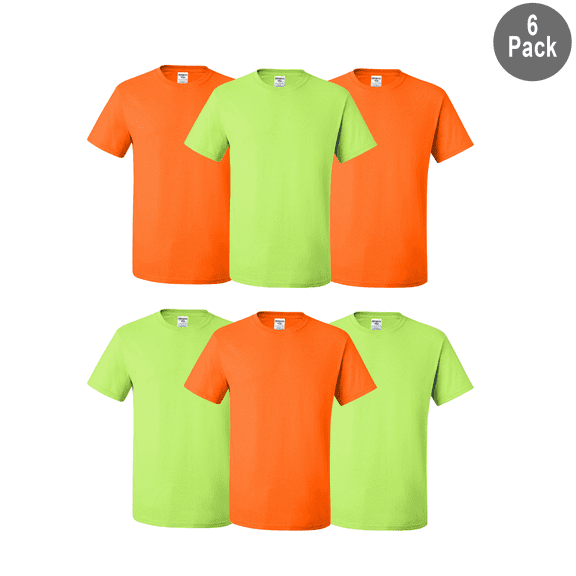JERZEES Men Dri-Power 50/50 Hi-Vis T-Shirt, Short Sleeve Crew Neck, 6-Pack, Safety Green/Orange, S