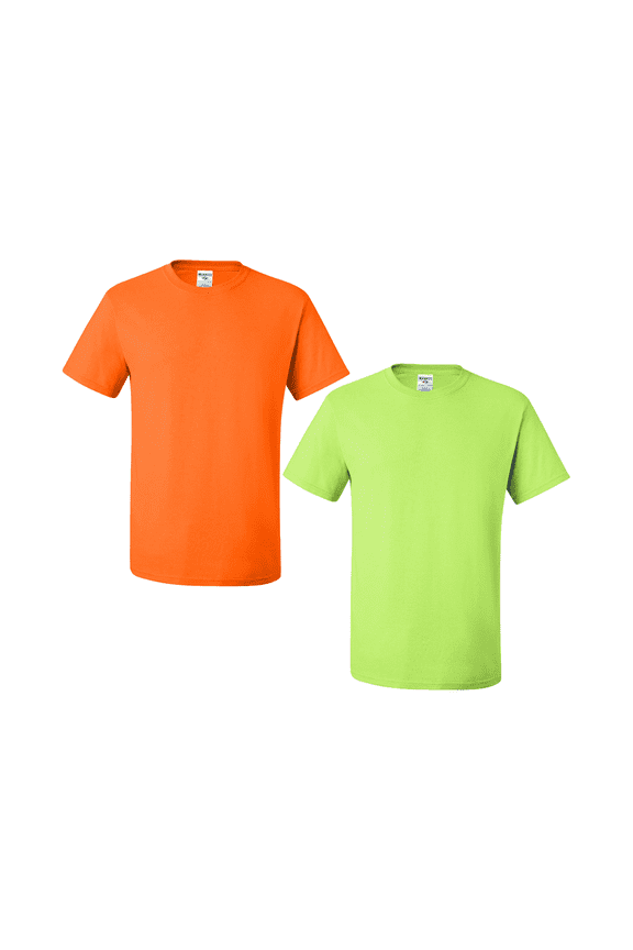 Men Dri-Power 50/50 Hi Vis T-Shirt, Short Sleeve Work Tee, Safety Orange-Green, 2 Pack, S