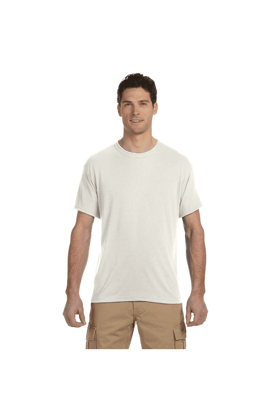 Men Dri-Power 50/50 T-Shirt, Short Sleeve Cotton-Poly Blend White Durable Tee, L