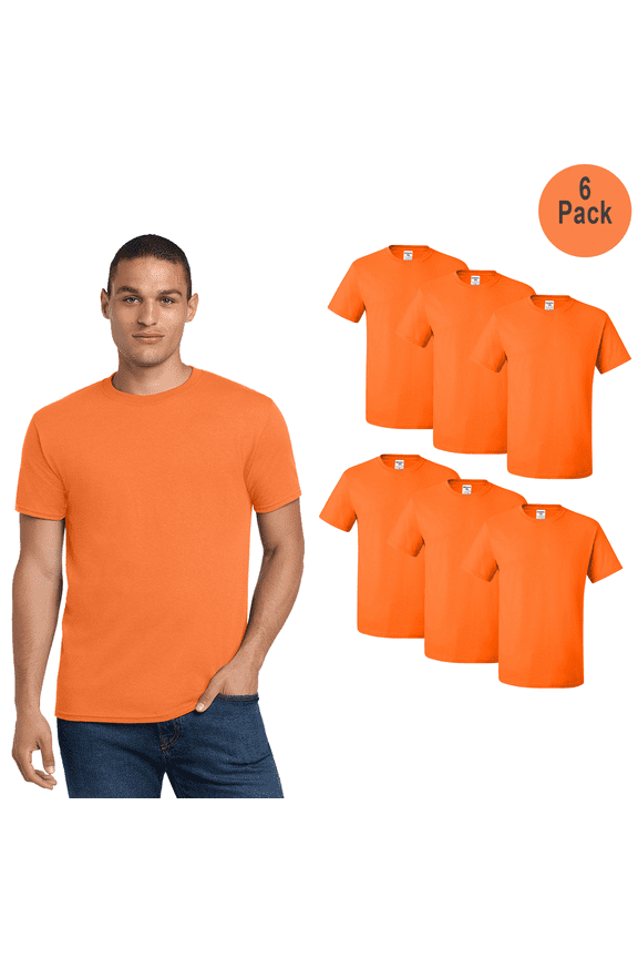 Men Dri-Power Performance T-Shirt, Hi Visibility Short Sleeve Tee, Safety Orange, S, 6 Pack