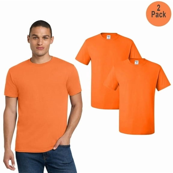 JERZEES Men's Dri-Power 50/50 Hi Vis T-Shirt, Short Sleeve Crew Neck Tee, Safety Orange, S, 2 Pack