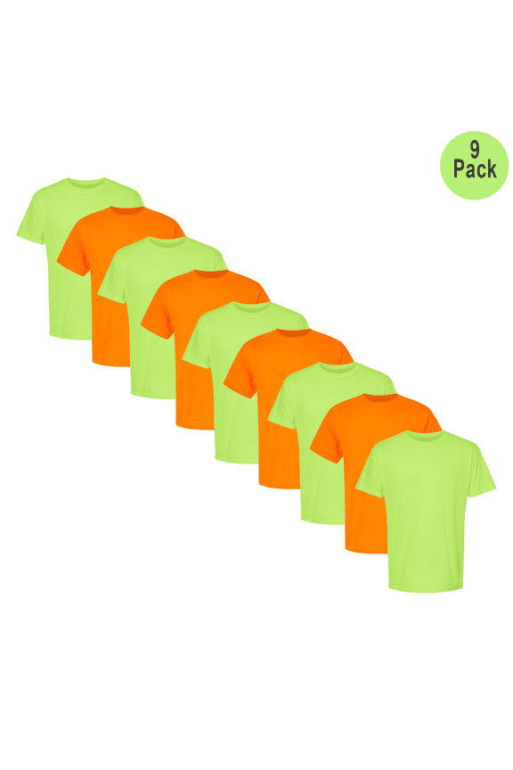 Men's Dri-Power 50/50 T-Shirt, Short Sleeve, 9-Pack, Hi-Vis Safety Green/Orange, Size S