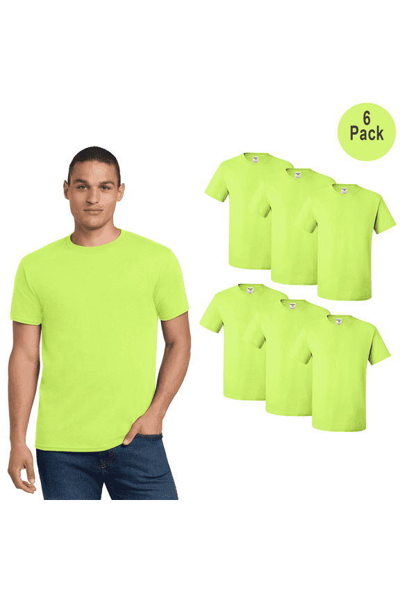 Men's Dri-Power Performance Hi Vis T-Shirt, Short Sleeve Workwear, Safety Green, 6 Pack, S