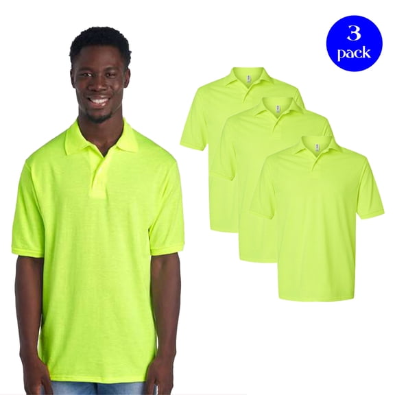 JERZEES Men’s Dri-Power Polo Shirt, High Visibility Workwear Jersey Shirt, Safety Green Tee, 3 Pack S