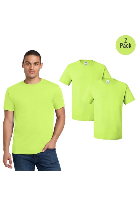 Men's Dri-Power Short Sleeve Hi Vis T-Shirt, Crew Neck, Safety Green, Polyester, 2-Pack, M