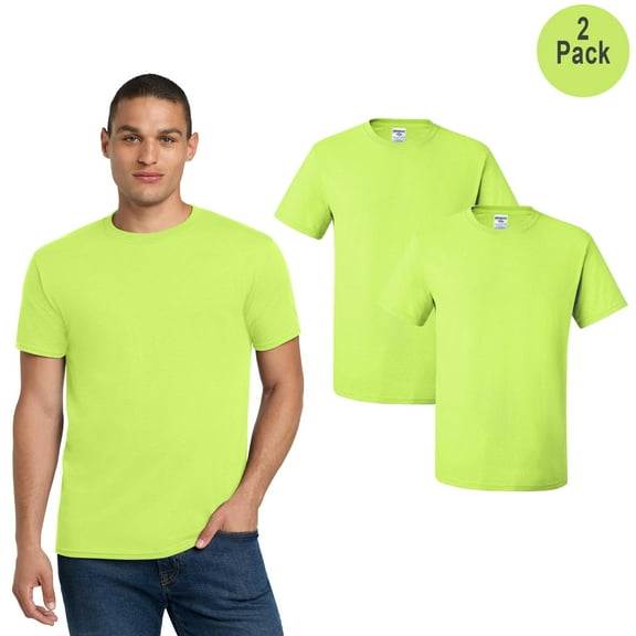 JERZEES Men's Dri-Power Short Sleeve Hi Vis T-Shirt, Crew Neck, Safety Green, Polyester, 2-Pack, S