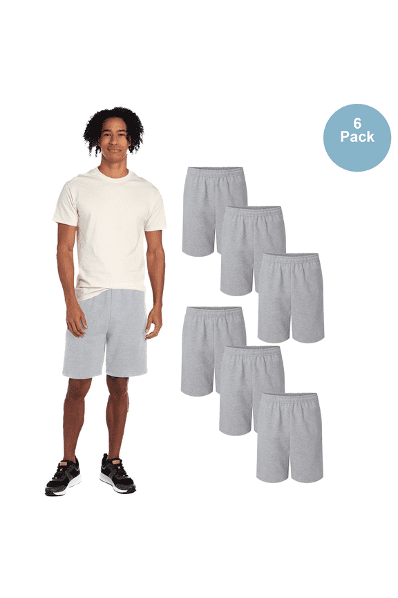 Men's Fleece Shorts with Pockets, Durable Athletic Heather Workout & Gym Shorts, 6 Pack, S