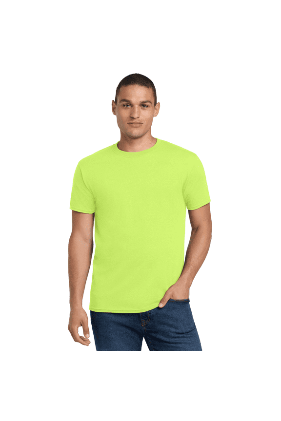 Men's Hi Vis Performance T-Shirt, Short Sleeve Crew Neck Tee, Polyester, Safety Green, S