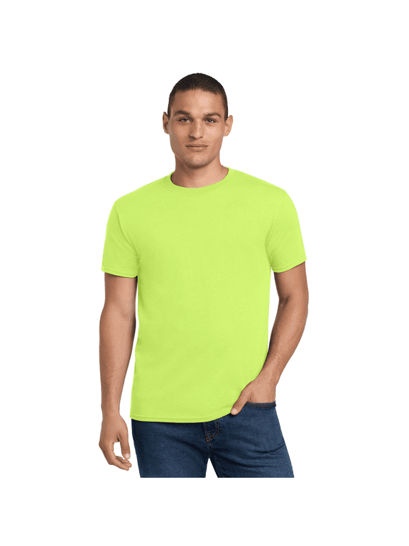 Men's Hi Vis Performance T-Shirt, Short Sleeve Crew Neck Tee, Polyester, Safety Green, S