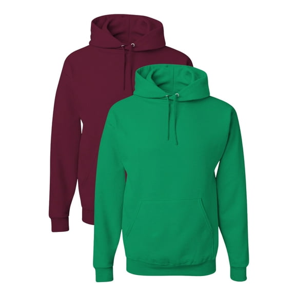 JERZEES Men’s NuBlend Fleece Hooded Sweatshirt, 50/50 Cotton/Polyester Pullover Soft Warm Winter Hoodie (Kelly+Maroon-2PCS, 2XL)