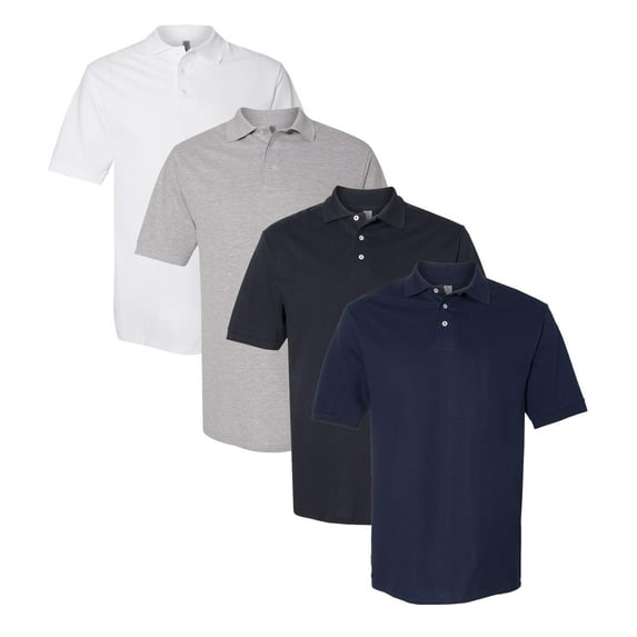 JERZEES Men's Pique Polo Shirt with Short Sleeves - S Size | Multi Color Bulk 4 Pack | 6.5 oz., 100% Cotton Polo
