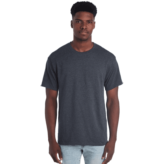 JERZEES Men's Ring-Spun T-Shirt, 50/50 Cotton/Polyester, Men's Short Sleeve, Pre-Shrunk, Black Ink Heather, 2XL