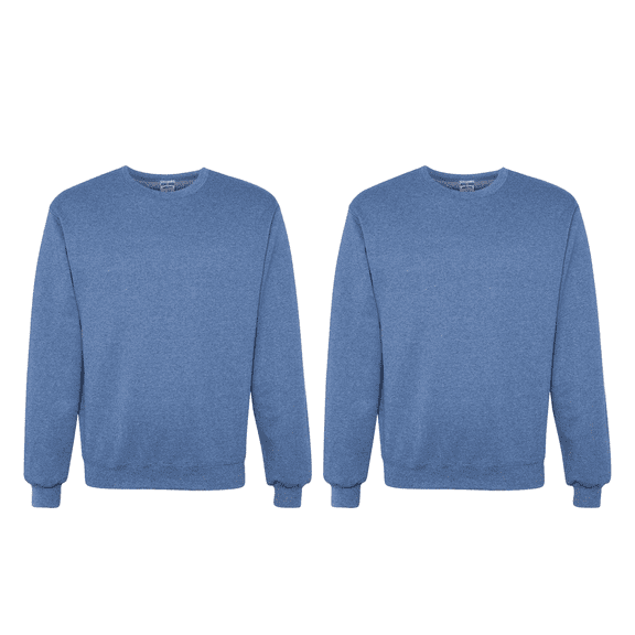 JERZEES NuBlend Crewneck Fleece Sweatshirt, Men's Durable Vintage Heather Blue Pullover, 2 Pack, S