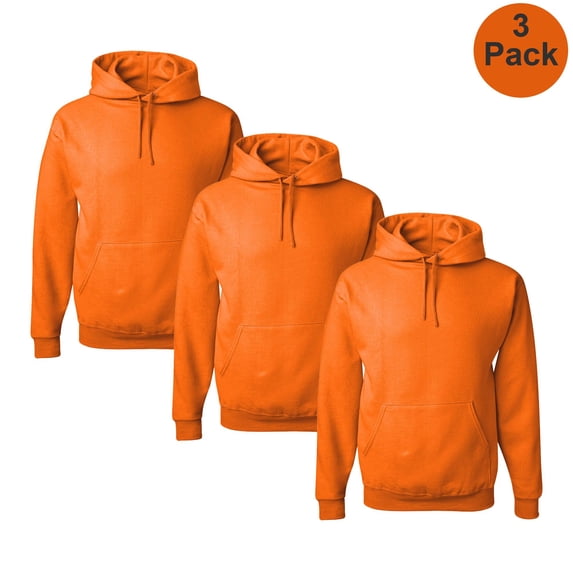 JERZEES NuBlend Men's Hi Vis Work Hooded Sweatshirt Safety Orange, Fleece Pocket Hoodie, 3-Pack, M