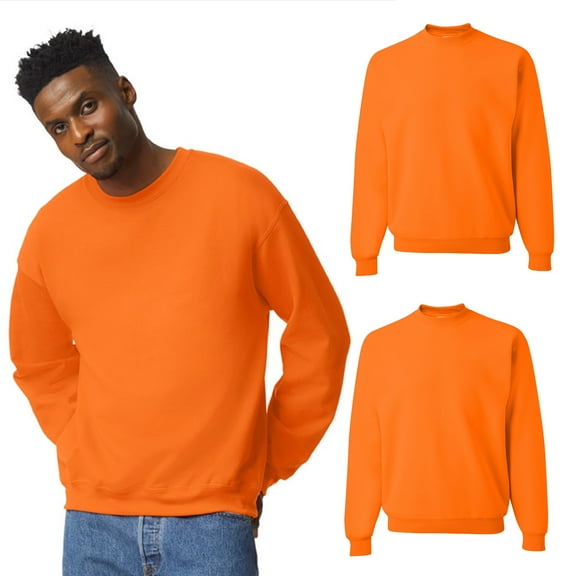 JERZEES - NuBlend Safety Crewneck Sweatshirt for Men, High-Visibility Workwear, Soft Fleece, Pill-Resistant, Safety Orange, Pack of 2, Size- L