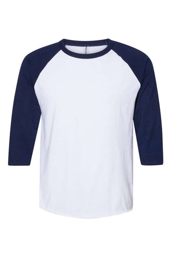 Premium Blend Ringspun Three-Quarter Sleeve Raglan Baseball T-Shirt - L / White/ J. Navy