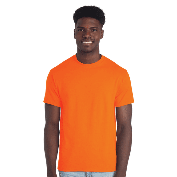 JERZEES Safety Work T-Shirt, Dri-Power 50/50, Hi- Vis Moisture-Wicking Workwear, Safety Orange, M