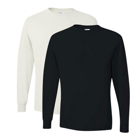 JERZEES Unisex Dri-Power Long Sleeve T-Shirt 50/50 Cotton/Polyester Pre-Shrunk Heavyweight Plain Casual Tee (Black White-2PCS, 2XL)