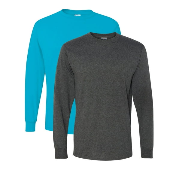 JERZEES Unisex Dri-Power Long Sleeve T-Shirt 50/50 Cotton/Polyester Pre-Shrunk Heavyweight Plain Casual Tee (California-Blue Black-Heather-2PCS, 2X)