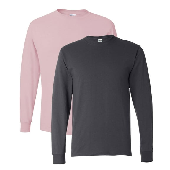 JERZEES Unisex Dri-Power Long Sleeve T-Shirt 50/50 Cotton/Polyester Pre-Shrunk Heavyweight Plain Casual Tee (Charcoal-Grey Classic-Pink-2PCS, M)